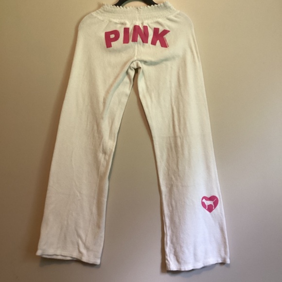 💕 Victoria Secret Pink Terry y2k white pants puppy 🐶 stretchy Sm 15-19”wx31 - Picture 3 of 3